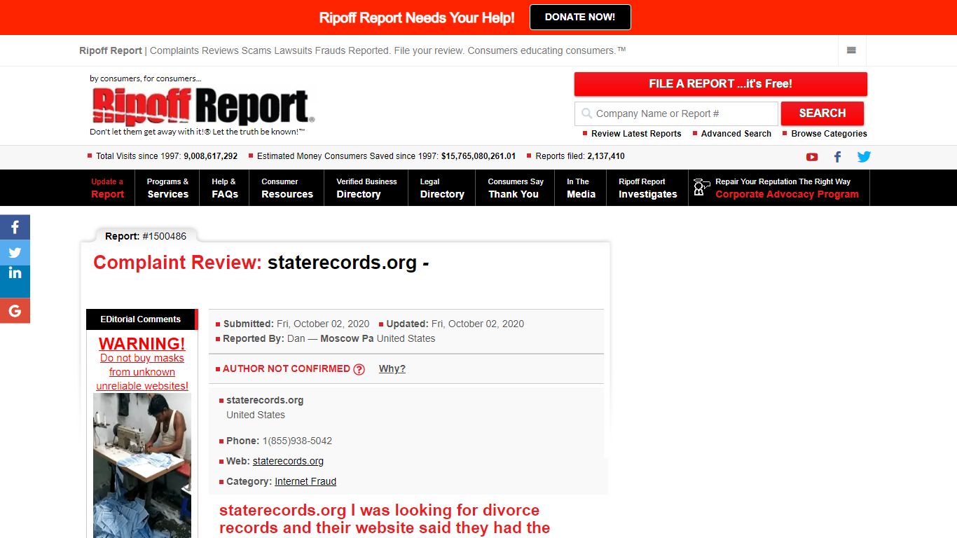 Ripoff Report | Staterecords.org Review - Staterecordsorg i was