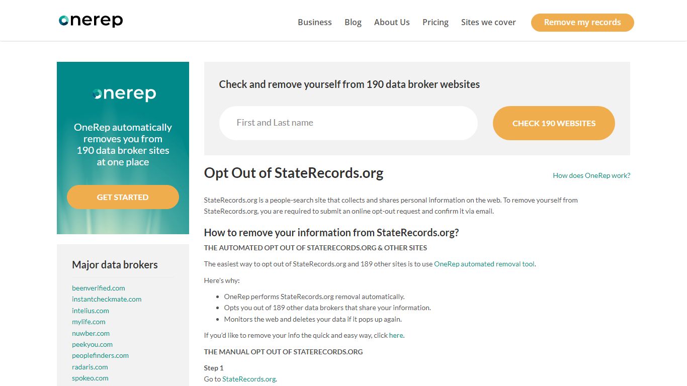 StateRecords.org Opt Out & Removal Review | OneRep